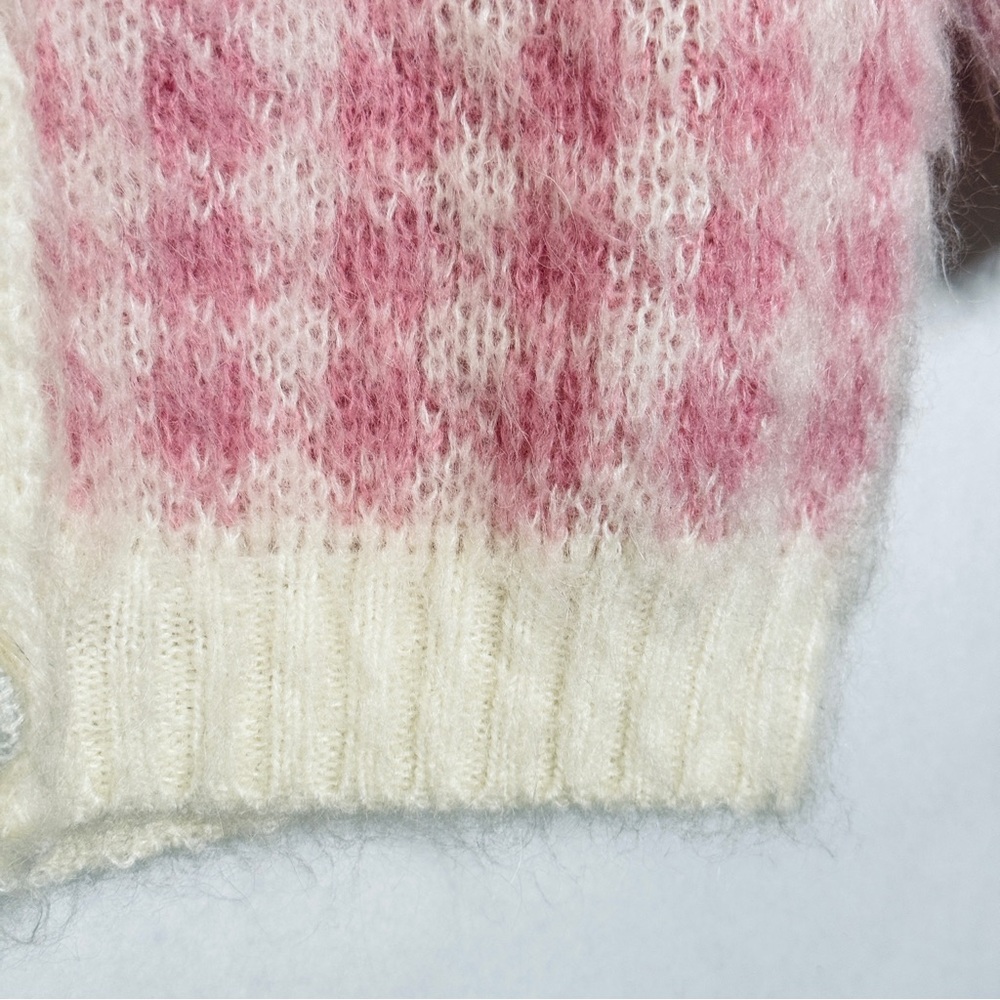 Rouje Pink Ronny Cardigan Plaid Coquette Sweater Soft Fuzzy Top SZ Small FR 36 - Picture 9 of 16